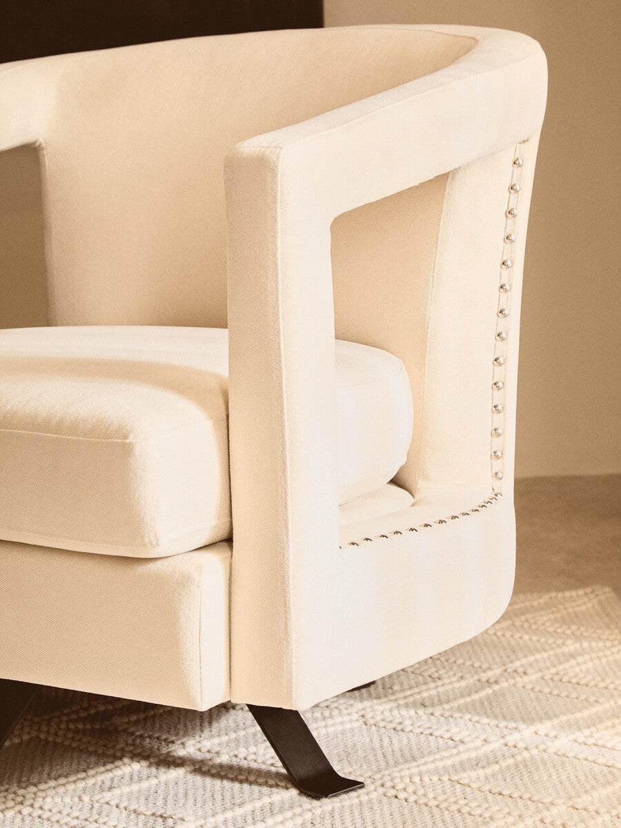 Orsina Hestia Beige Velvet Swivel Chair – Modern Accent Armchair