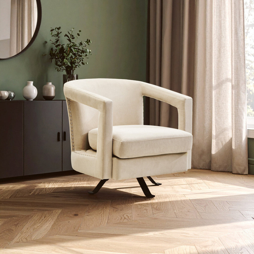 Orsina Hestia Beige Velvet Swivel Chair – Modern Accent Armchair