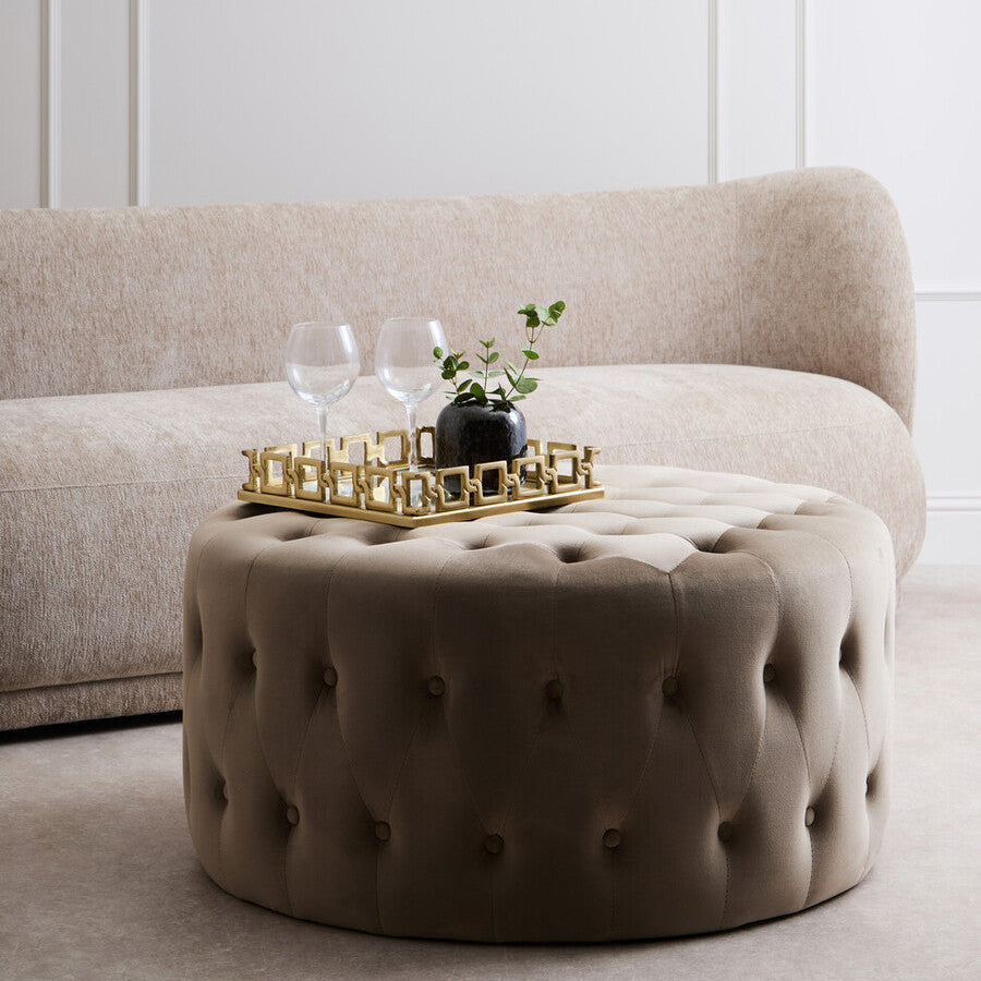Orsina Haley Mink Velvet Round Tufted Footstool | 91cm Large Ottoman