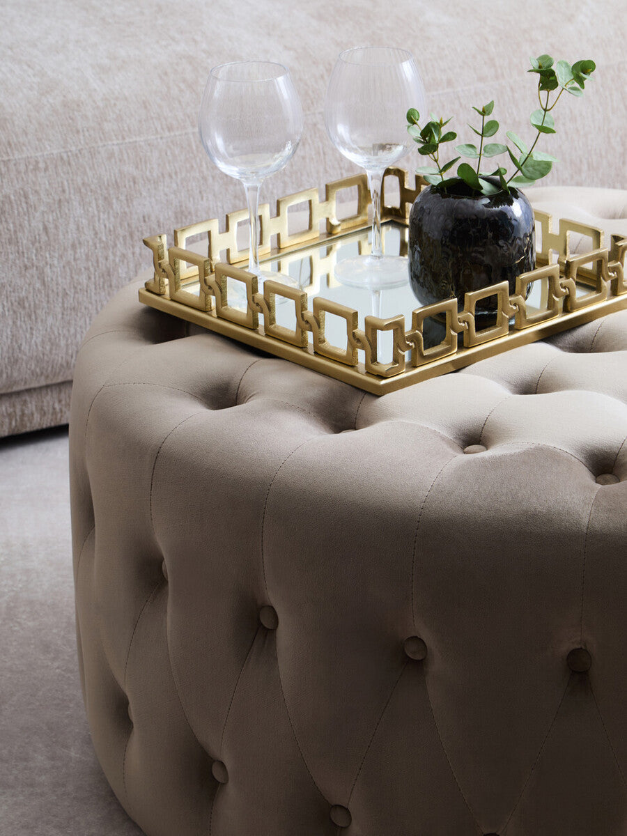 Orsina Haley Mink Velvet Round Tufted Footstool | 91cm Large Ottoman