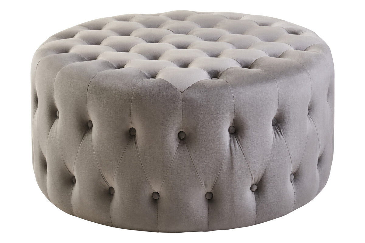 Orsina Haley Grey Velvet Round Tufted Footstool | Ottoman Seating
