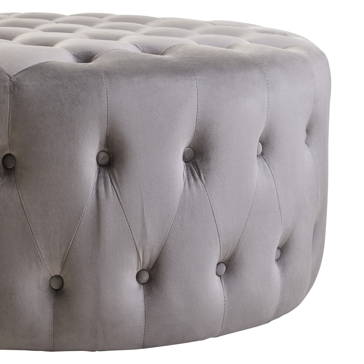 Orsina Haley Grey Velvet Round Tufted Footstool | Ottoman Seating