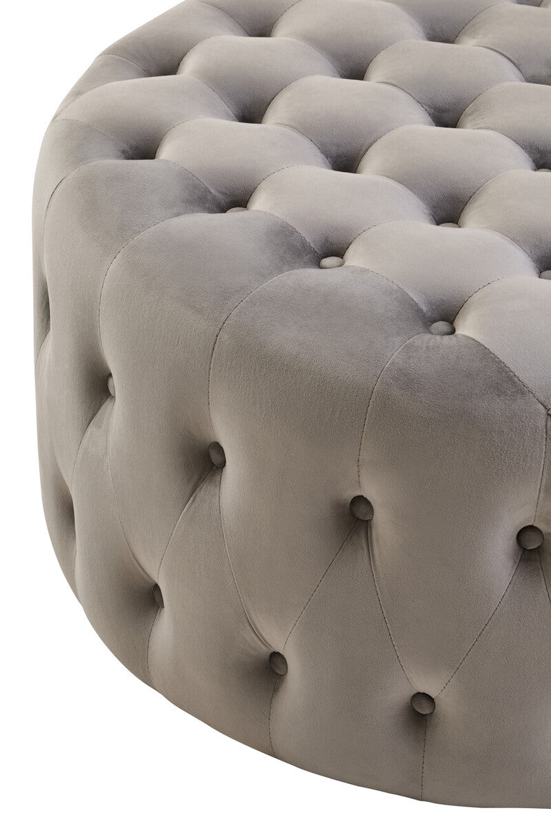 Orsina Haley Grey Velvet Round Tufted Footstool | Ottoman Seating