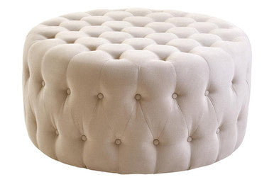 Orsina Haley Beige Velvet Round Tufted Footstool | Padded Ottoman Seat