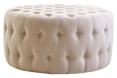 Orsina Haley Beige Velvet Round Tufted Footstool | Padded Ottoman Seat