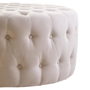 Orsina Haley Beige Velvet Round Tufted Footstool | Padded Ottoman Seat