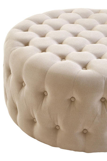 Orsina Haley Beige Velvet Round Tufted Footstool | Padded Ottoman Seat
