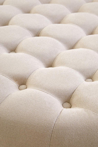 Orsina Haley Beige Velvet Round Tufted Footstool | Padded Ottoman Seat