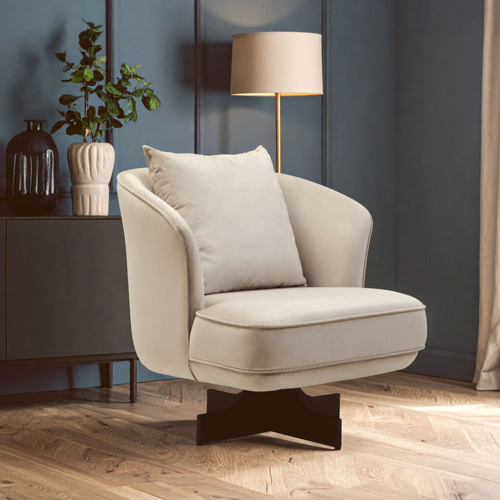Orsina Hale Cream Velvet Swivel Chair – Modern Upholstered Accent Seat
