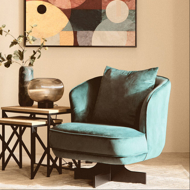 Orsina Hale Azure Velvet Swivel Chair – Modern Curved Accent Seating