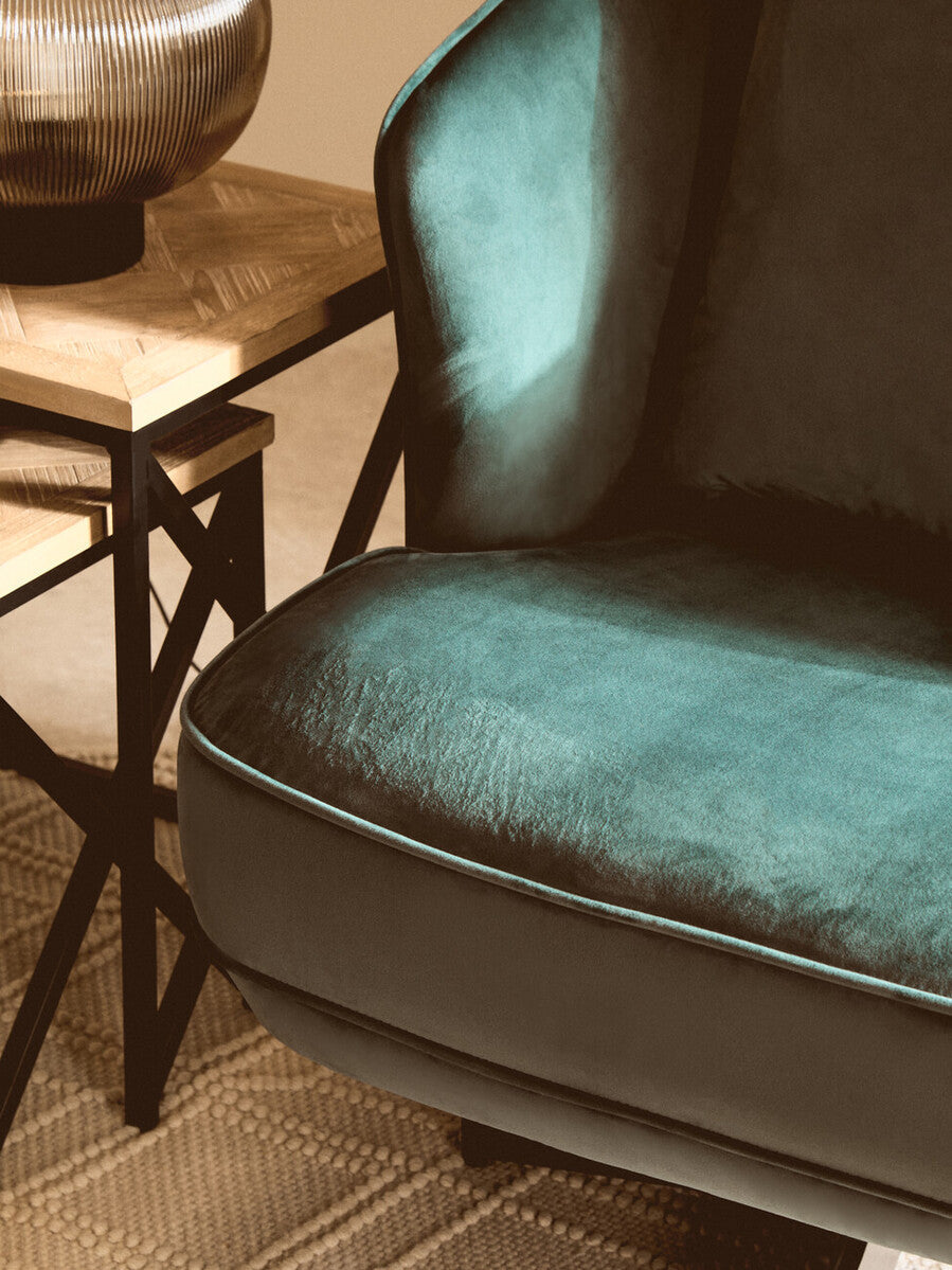 Orsina Hale Azure Velvet Swivel Chair – Modern Curved Accent Seating