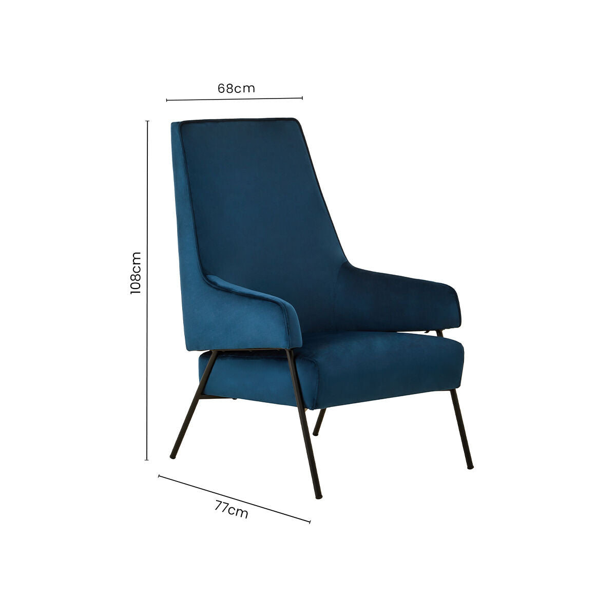 Orsina Henia Blue Velvet Accent Chair – High Back Modern Seating