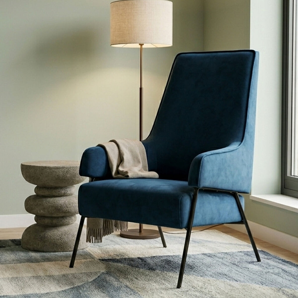 Orsina Henia Blue Velvet Accent Chair – High Back Modern Seating