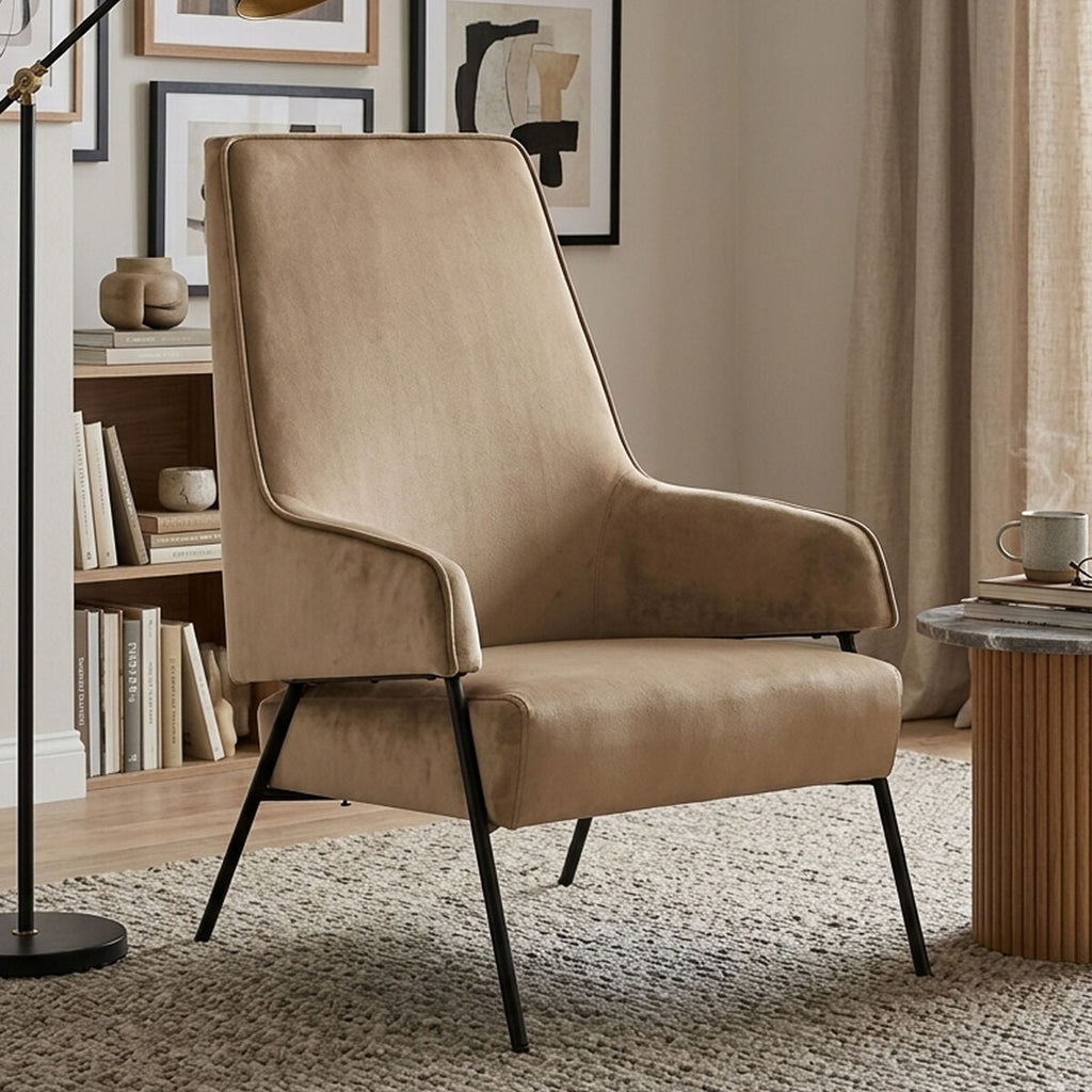 Orsina Henia Mink Velvet Accent Chair – High Back Occasional Seating