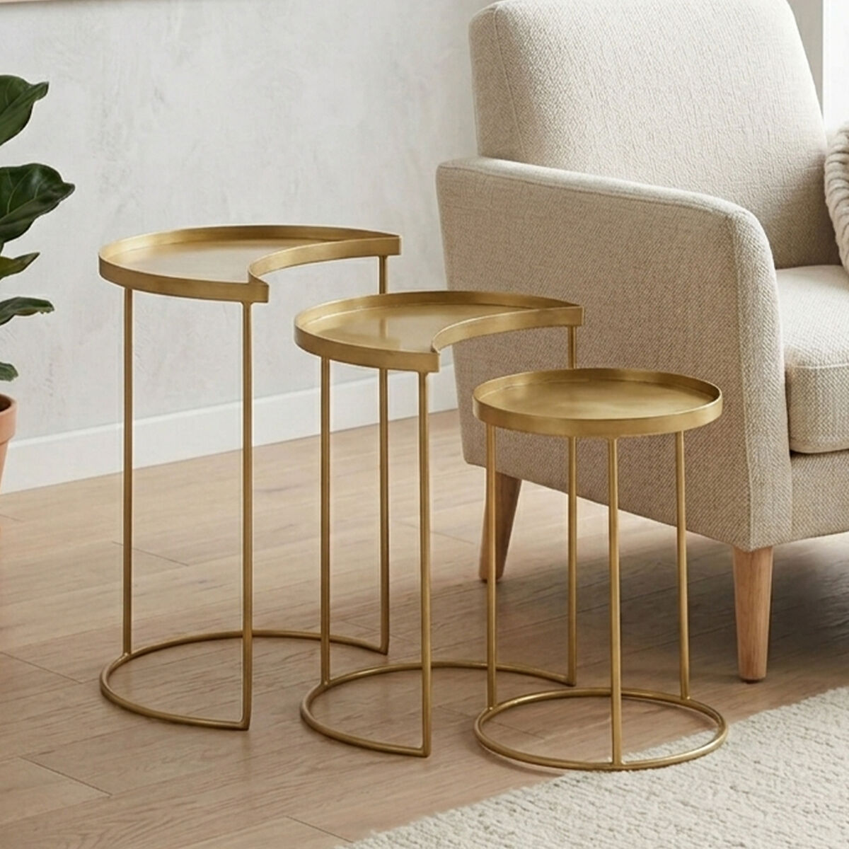 Orsina Antique Brass Nesting Side Tables - Set of 3 Metallic Round Tops