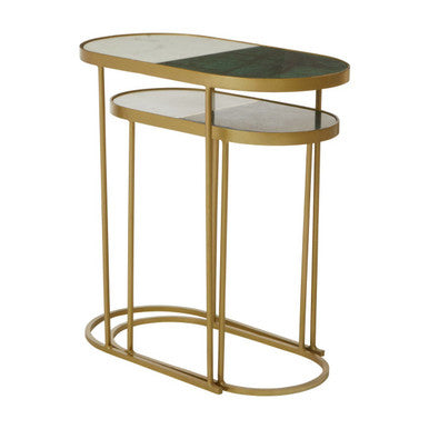 Orsina Suar Marble Top Nesting Side Tables | Antique Brass Set of 2
