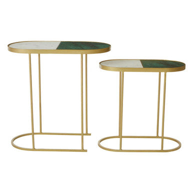 Orsina Suar Marble Top Nesting Side Tables | Antique Brass Set of 2