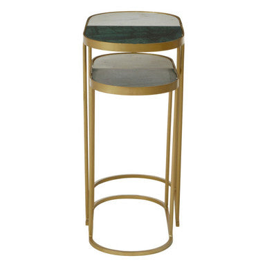 Orsina Suar Marble Top Nesting Side Tables | Antique Brass Set of 2