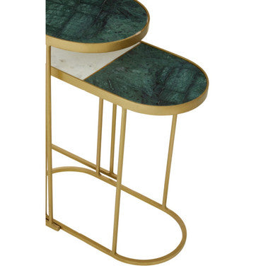 Orsina Suar Marble Top Nesting Side Tables | Antique Brass Set of 2