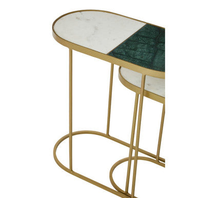 Orsina Suar Marble Top Nesting Side Tables | Antique Brass Set of 2
