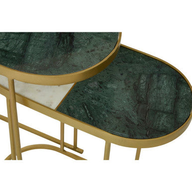 Orsina Suar Marble Top Nesting Side Tables | Antique Brass Set of 2