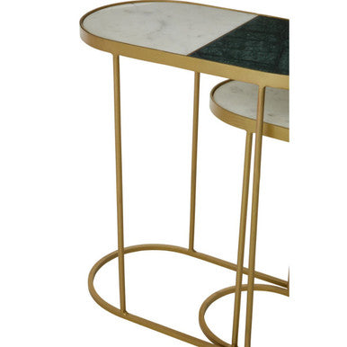 Orsina Suar Marble Top Nesting Side Tables | Antique Brass Set of 2