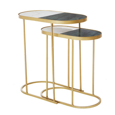 Orsina Suar Marble Top Nesting Side Tables | Antique Brass Set of 2
