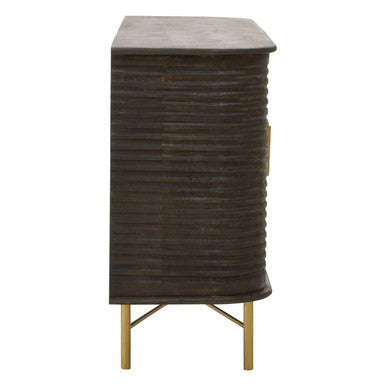 Orsina Sojat Mango Wood Sideboard – Fluted 3-Door Cabinet with Brass Base