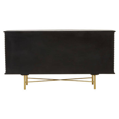 Orsina Sojat Mango Wood Sideboard – Fluted 3-Door Cabinet with Brass Base
