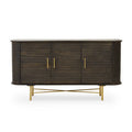Orsina Sojat Mango Wood Sideboard – Fluted 3-Door Cabinet with Brass Base