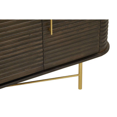 Orsina Sojat Mango Wood Sideboard – Fluted 3-Door Cabinet with Brass Base