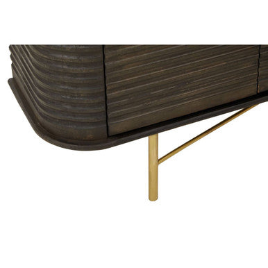 Orsina Sojat Mango Wood Sideboard – Fluted 3-Door Cabinet with Brass Base