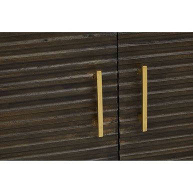 Orsina Sojat Mango Wood Sideboard – Fluted 3-Door Cabinet with Brass Base