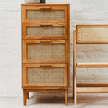 Orsina Lyon Rattan & Oak Wood Chest of 4 Drawers – Mid-Century Dresser