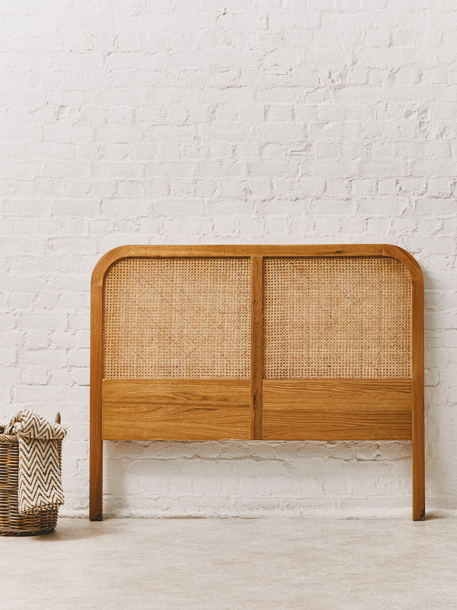 Orsina Lyon Double Bed Headboard – Natural Oak Wood and Rattan