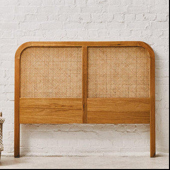 Orsina Lyon Double Bed Headboard – Natural Oak Wood and Rattan