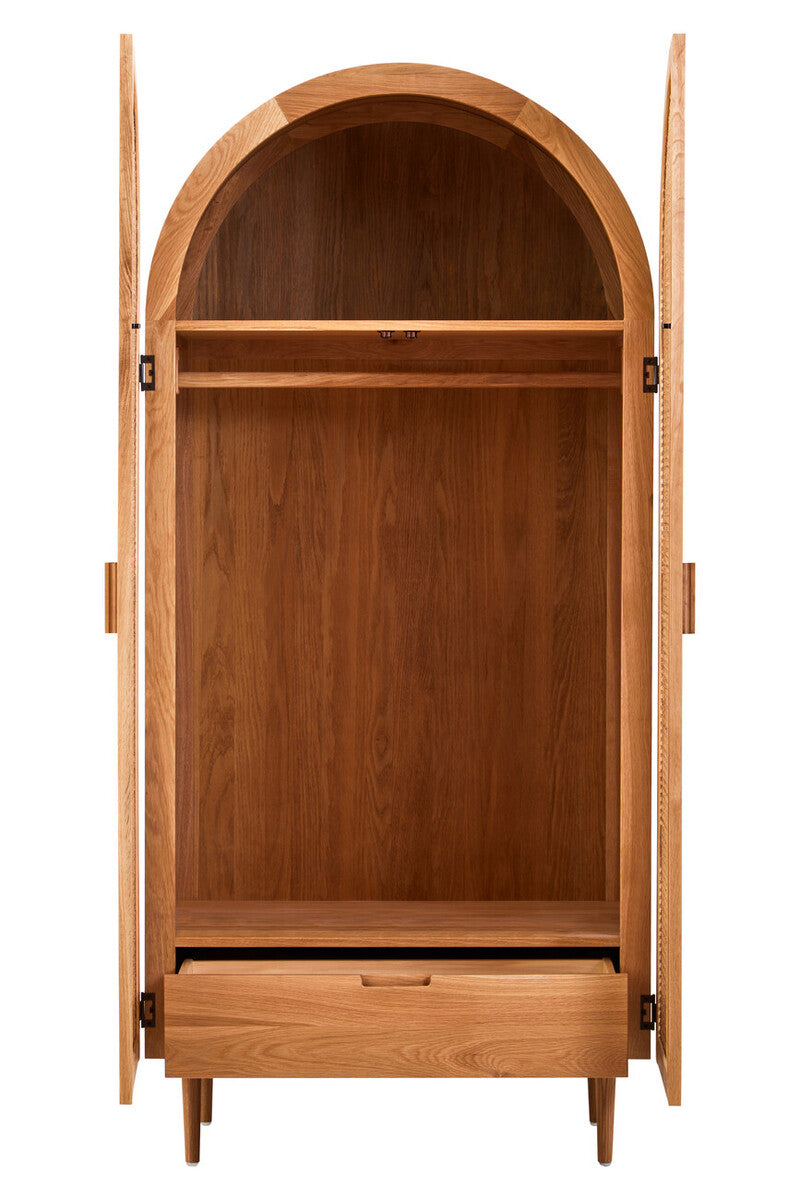 Orsina Lyon Oak and Rattan 2 Door Wardrobe – Natural Boho Armoire