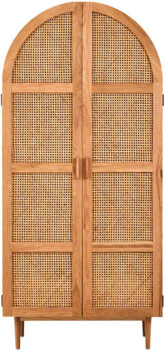 Orsina Lyon Oak and Rattan 2 Door Wardrobe – Natural Boho Armoire