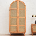 Orsina Lyon Oak and Rattan 2 Door Wardrobe – Natural Boho Armoire