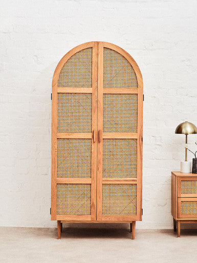 Orsina Lyon Oak and Rattan 2 Door Wardrobe – Natural Boho Armoire