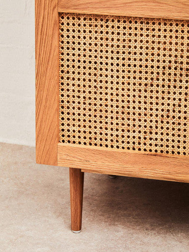 Orsina Lyon Oak and Rattan 2 Door Wardrobe – Natural Boho Armoire
