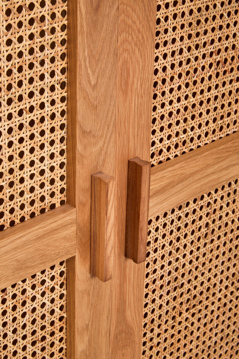 Orsina Lyon Oak and Rattan 2 Door Wardrobe – Natural Boho Armoire