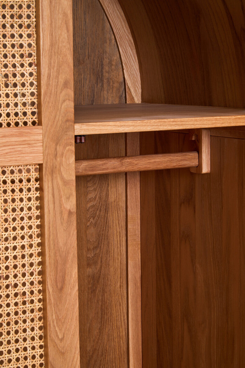 Orsina Lyon Oak and Rattan 2 Door Wardrobe – Natural Boho Armoire