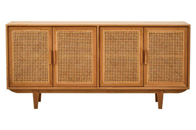 Orsina Lyon Rattan and Oak Wood 4 Door Sideboard – Modern Buffet