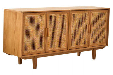 Orsina Lyon Rattan and Oak Wood 4 Door Sideboard – Modern Buffet