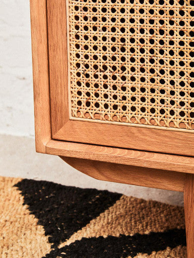 Orsina Lyon Rattan and Oak Wood 4 Door Sideboard – Modern Buffet
