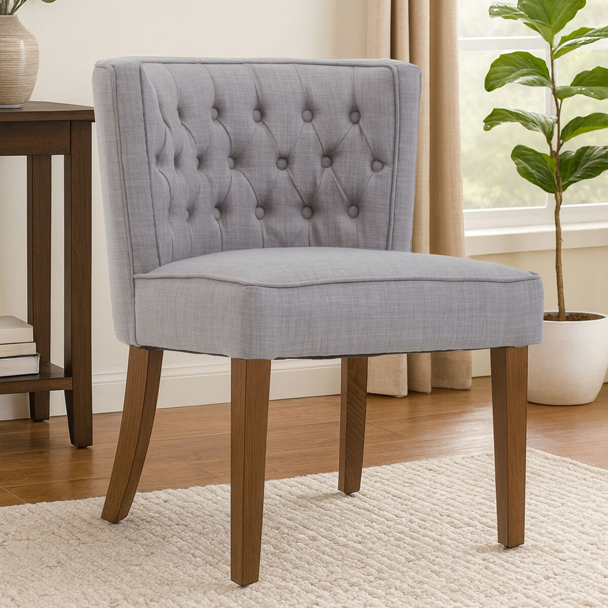Orsina Parkside Grey Fabric Curved Dining Chair | Upholstered Wood