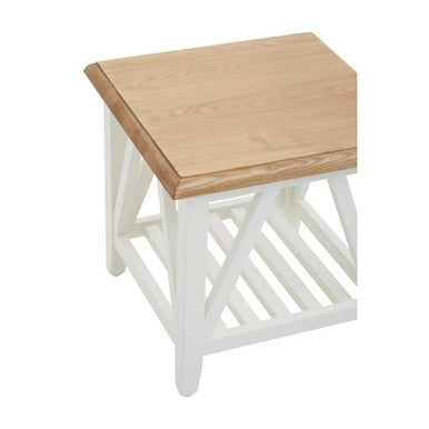 Orsina Parkside Oak Side Table – Round White Birch Accent End Table