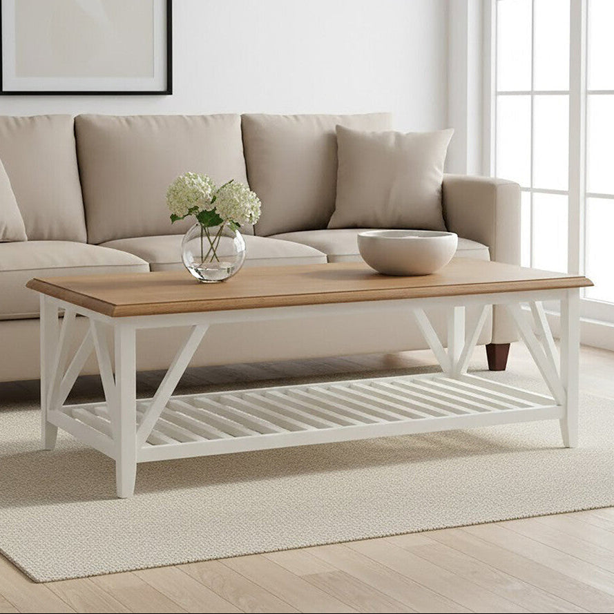 Orsina Parkside Oak Coffee Table with White Birch Wood Base