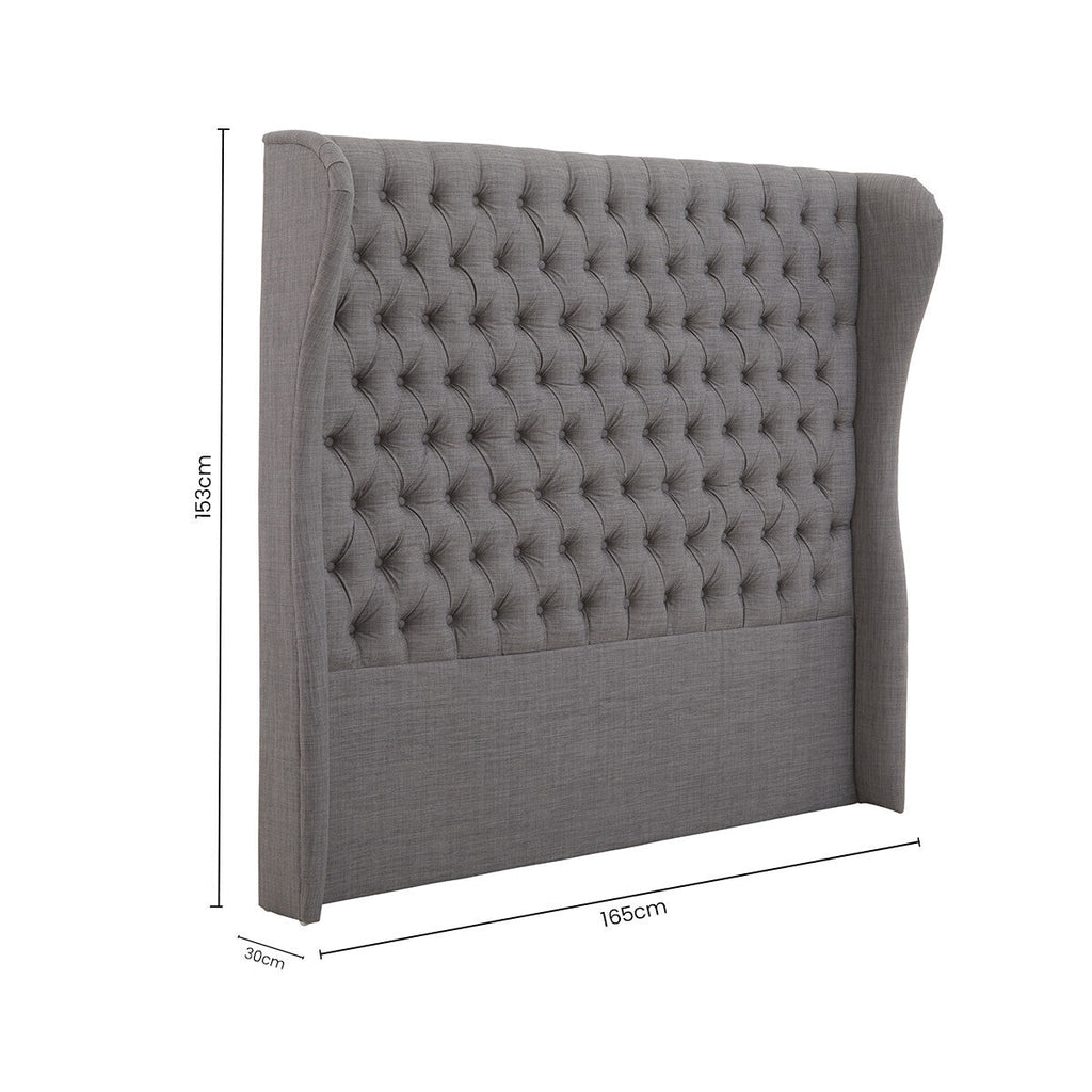 Orsina Parkside Grey King Size Headboard – Wingback Button Tufted